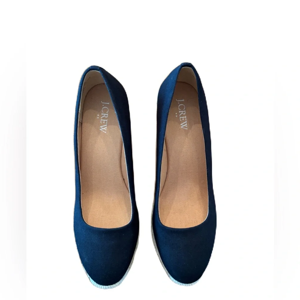 J. Crew Black Canvas Espadrille Wedges with Natural Jute Platform
